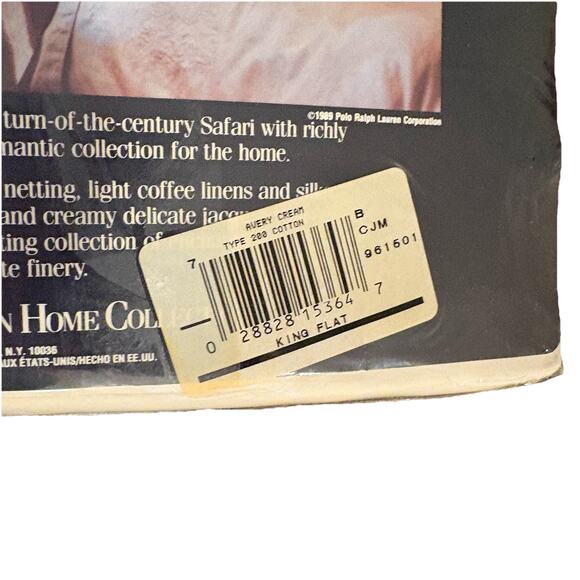 RALPH LAUREN DAMASK AVERY CREAM KING FLAT SHEET 100% COTTON 200 THREAD VTG NOS - Picture 5 of 7
